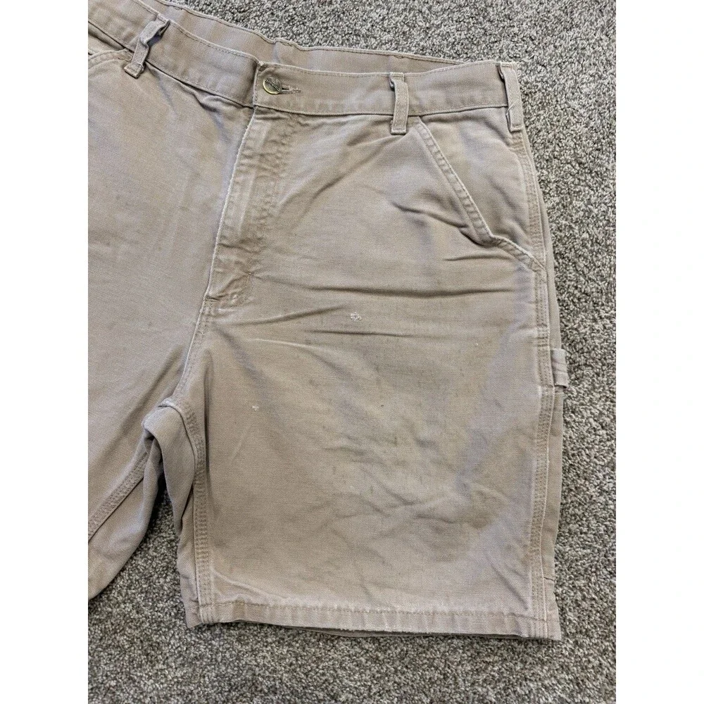 Vintage CARHARTT B25 DES Carpenter Canvas LEATHER PATCH Shorts Sz 32/34 USA MADE